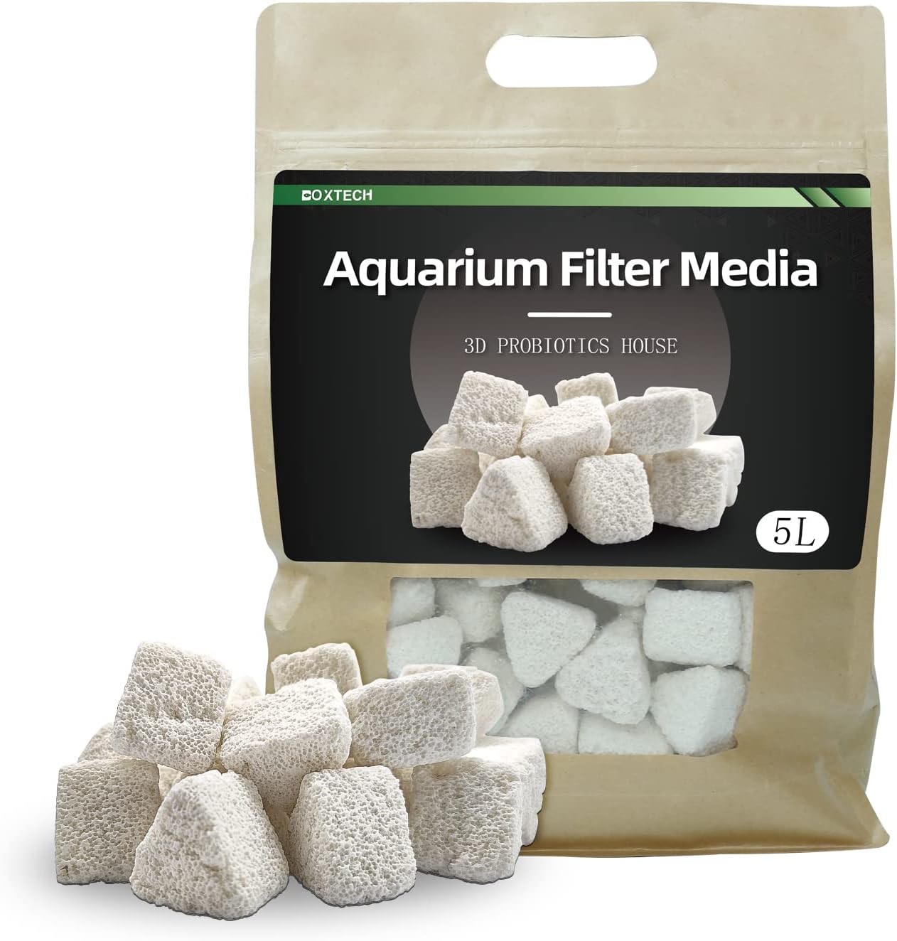 boxtech Aquarium Filter Media, Biological Filter Media for Aquarium Ceramic Bio Filter Media Blocks with Vast Surface Area for Fish Tank Sump, Canister Filter, Koi Ponds（5L）