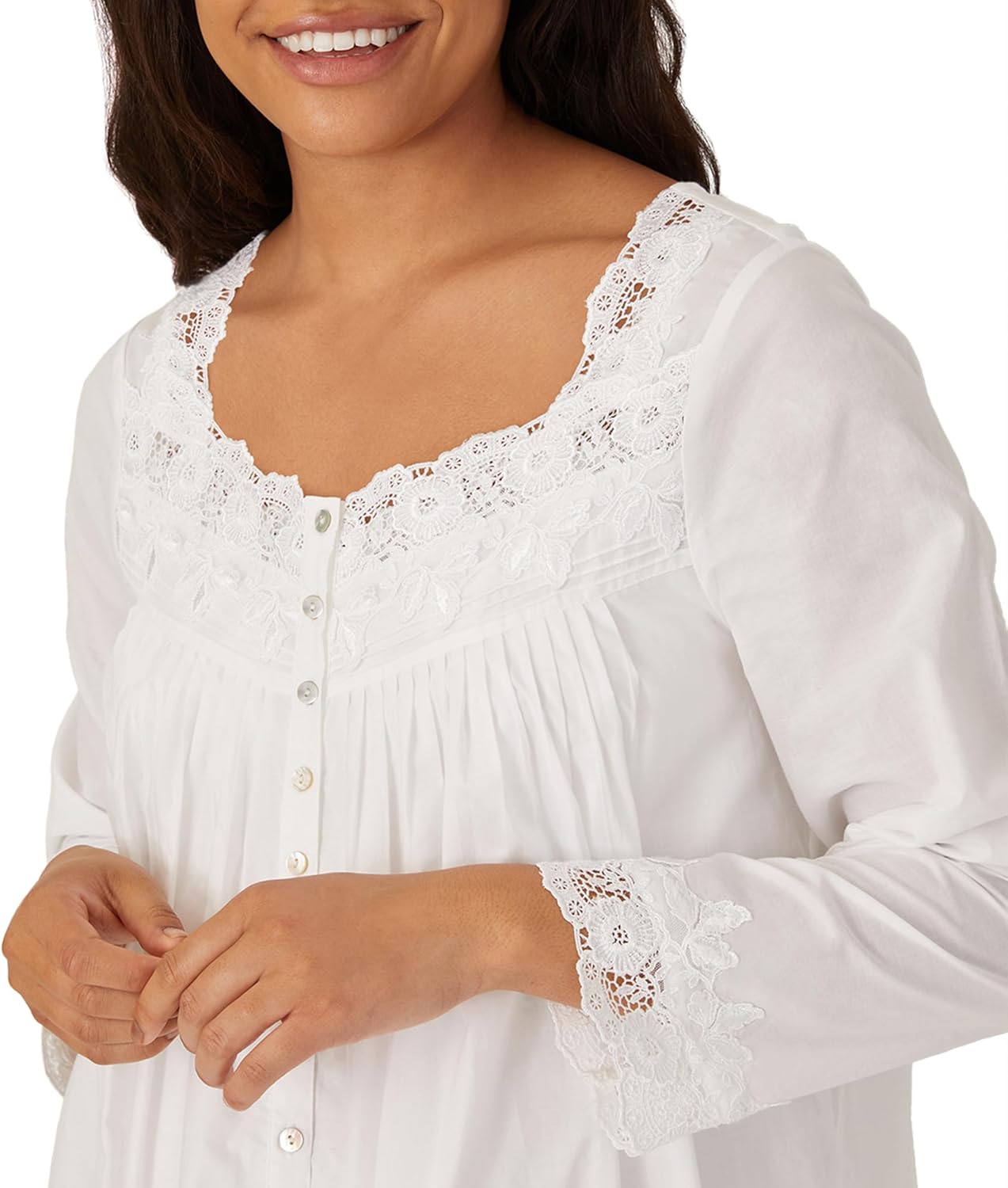 Eileen West Queen Anne's Lace Womens Sleepwear & Loungewear - Florentine Lace Collection - 100% Long Sleeve Soft Long Robe - Image 2