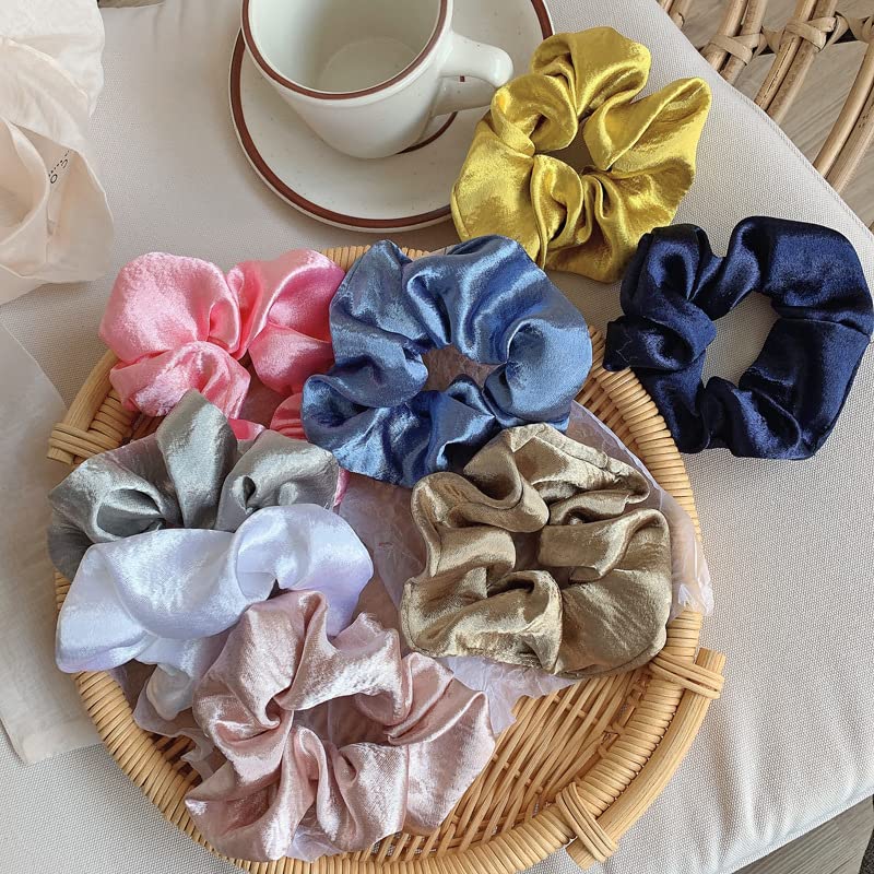 Kobiety jedwabne Scrunchie jednokolorowe elastyczne gumki do włosów satynowe gumki do włosów dziewczyny gumki do włosów kucyk Holder pałąk akcesoria do włosów-12 (4)