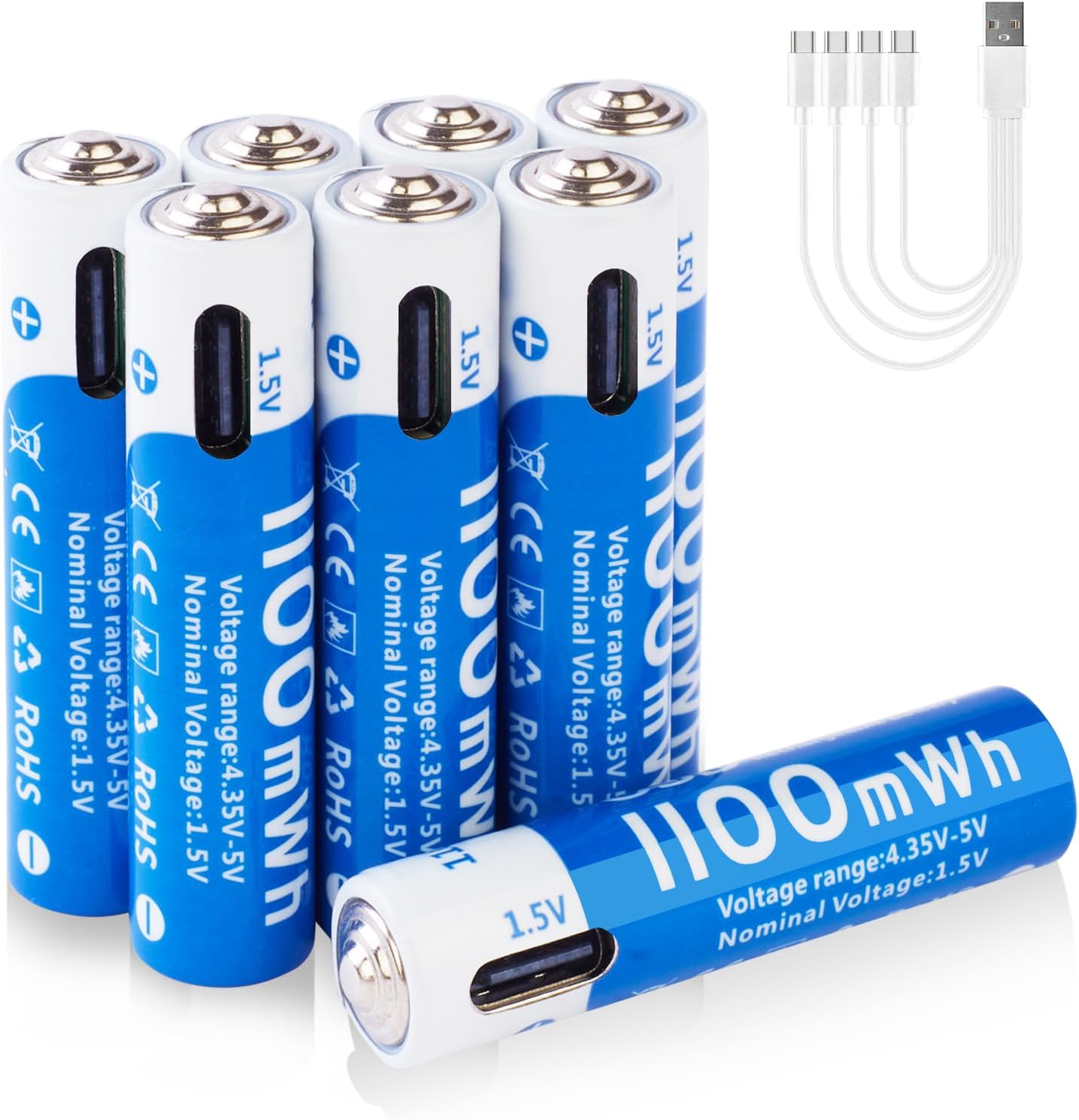 Rechargeable AAA Lithium Batteries 8 Pack, USB C 1.5V 1100mWh High Capacity Triple A Li-ion Battery AAA Size, Long Lasting 1200 Cycles, for Remote, Keyboard, Mouse, Clocks