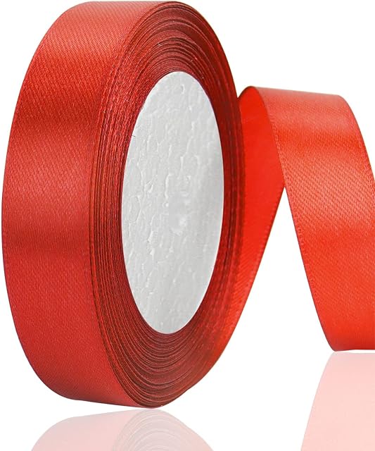 OWill Red Satin Ribbon, Double Sided Polyester 20mm X 22m(24 Yards) Gift Wrapping Ribbon for Cake Decoration, DIY Sewing Project, Party Balloon & Hair Bows Decoration