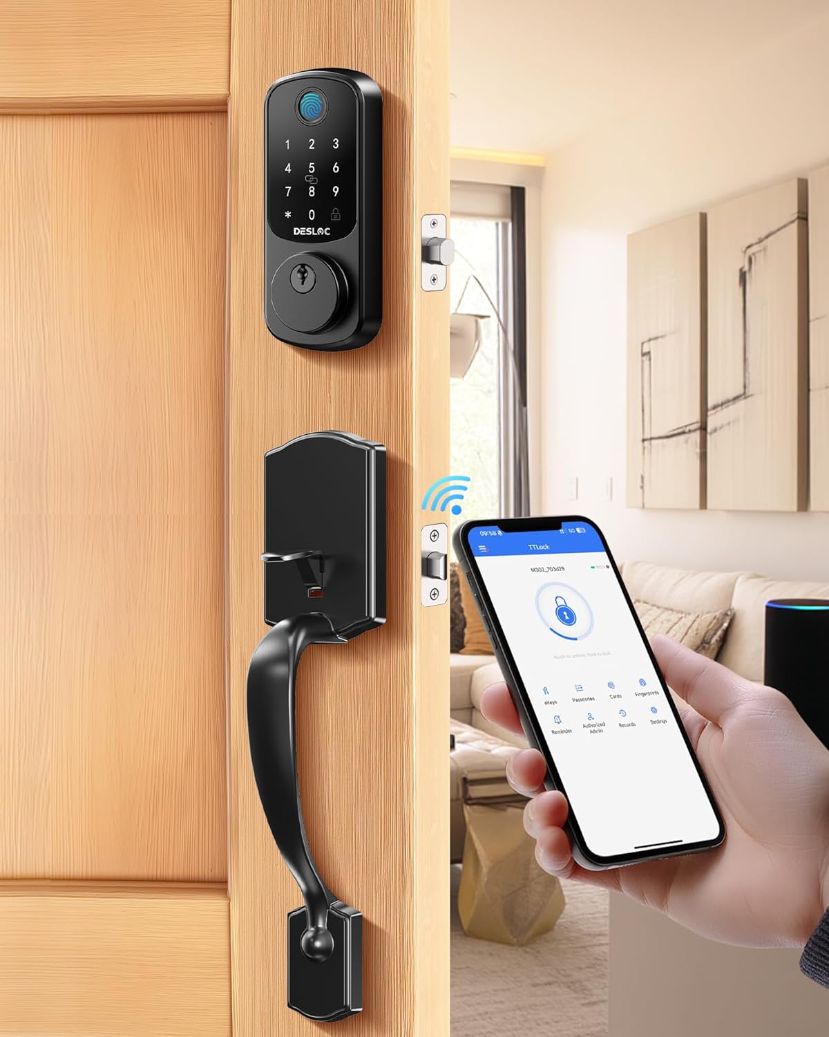 DESLOC B200 Keyless Entry Door Lock with Handle Set, Smart Locks for Front Door, Deadbolt Smart Lock, Front Door Locks Set, Electronic keypad Deadbolt with Handle, 12 Months Battery, IP54