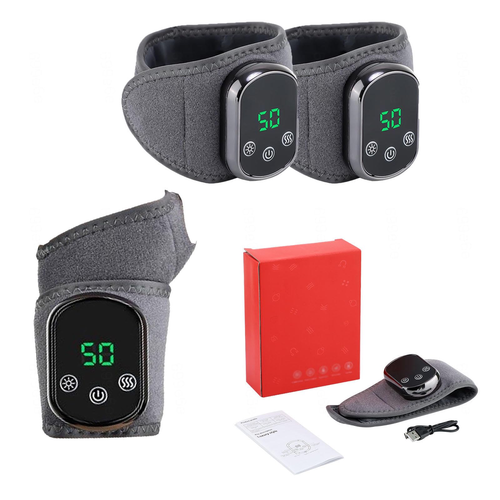 Muñequera Caliente USB para Alivio de Tendinitis y Túnel Carpal Masajeador de Manos Inalámbrico, 5 Temperaturas de Calentamiento 3 Modos de Masaje(2 piezas)