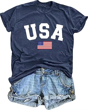 American Flag Shirts for Women USA Flag Graphic Tee 4th July T Shirt Blouse Tops