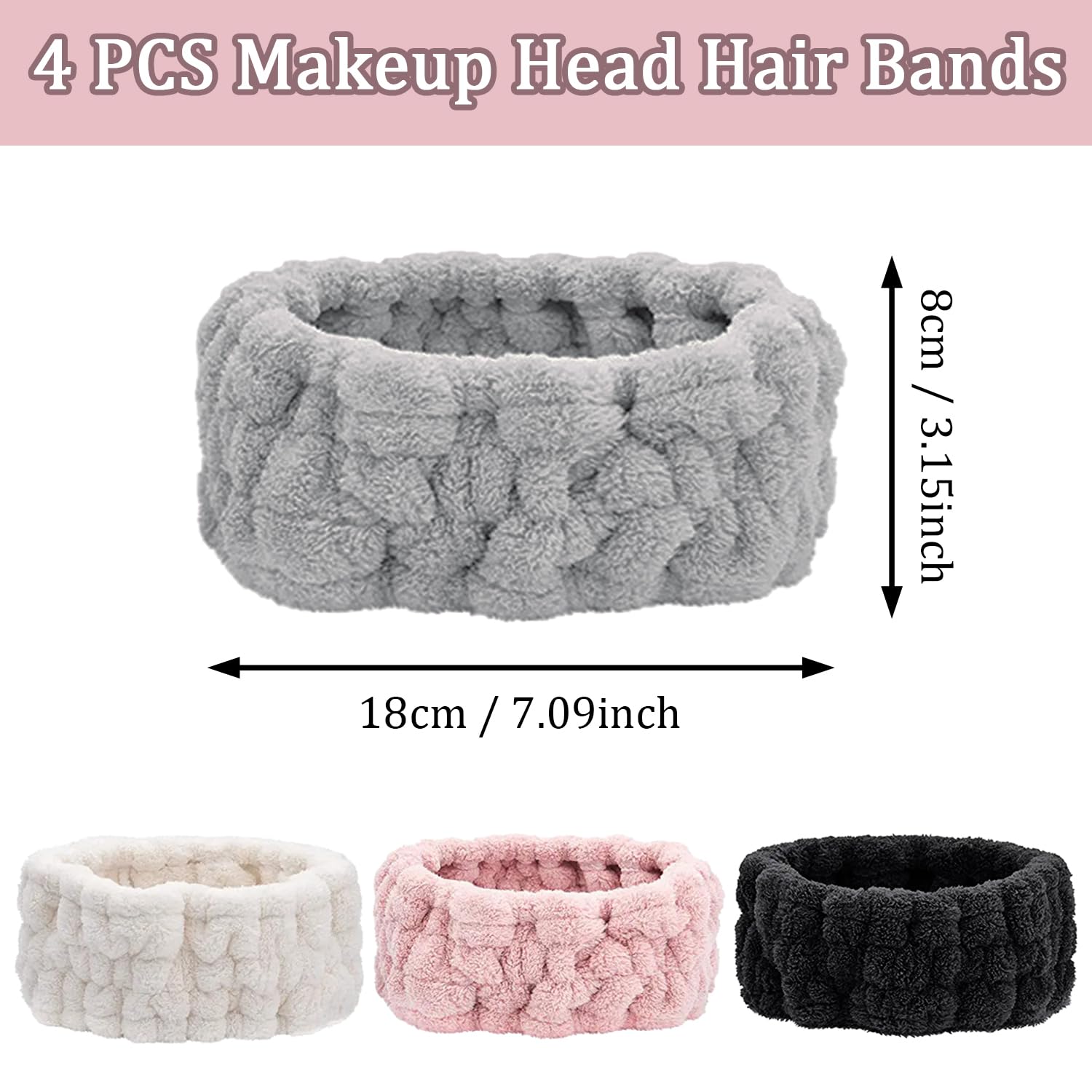SYEYCW 4 Pcs Headband for Washing Face Facial Makeup Headband, Coral Fleece Spa Beauty Headband - Image 2