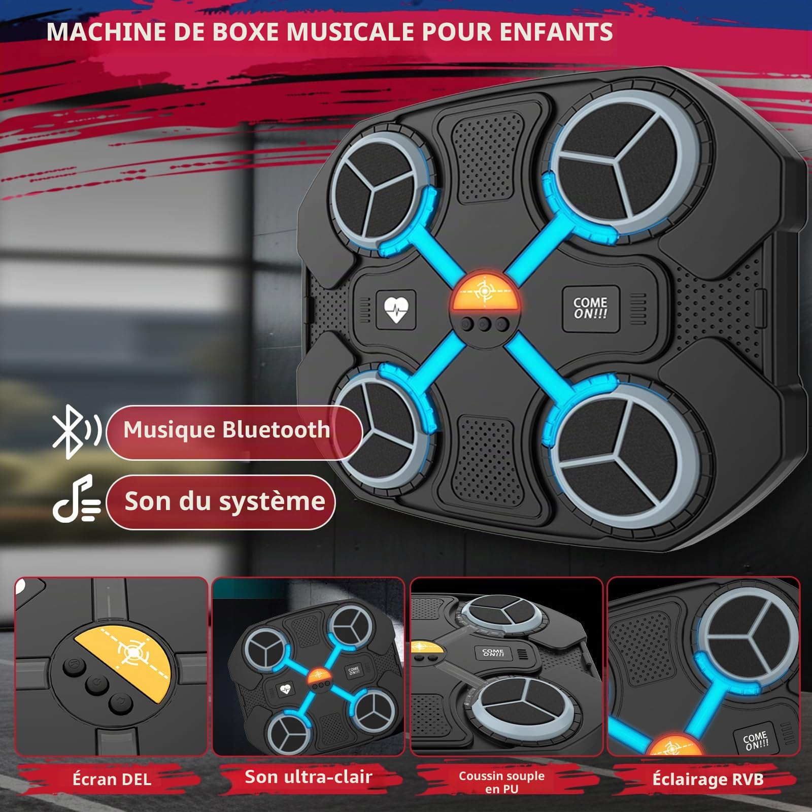 Machine de boxe musicale intelligente Bluetooth, cible de boxe intelligente murale, chargement USB, équipement d'entraînement de boxe, cadeaux pour enfants et adultes