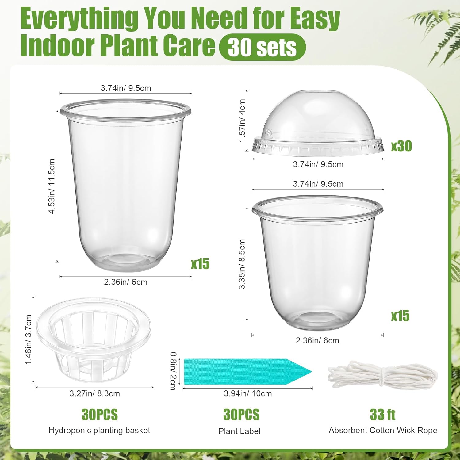 30 Packs 3.3" 4.5" Self Watering Plastic Clear Nursery Pots with Humidity Dome Seed Starter Cups Kits Hydroponic Basket Plant Labels Automatic Watering Planter for Propagation Planting Seedling
