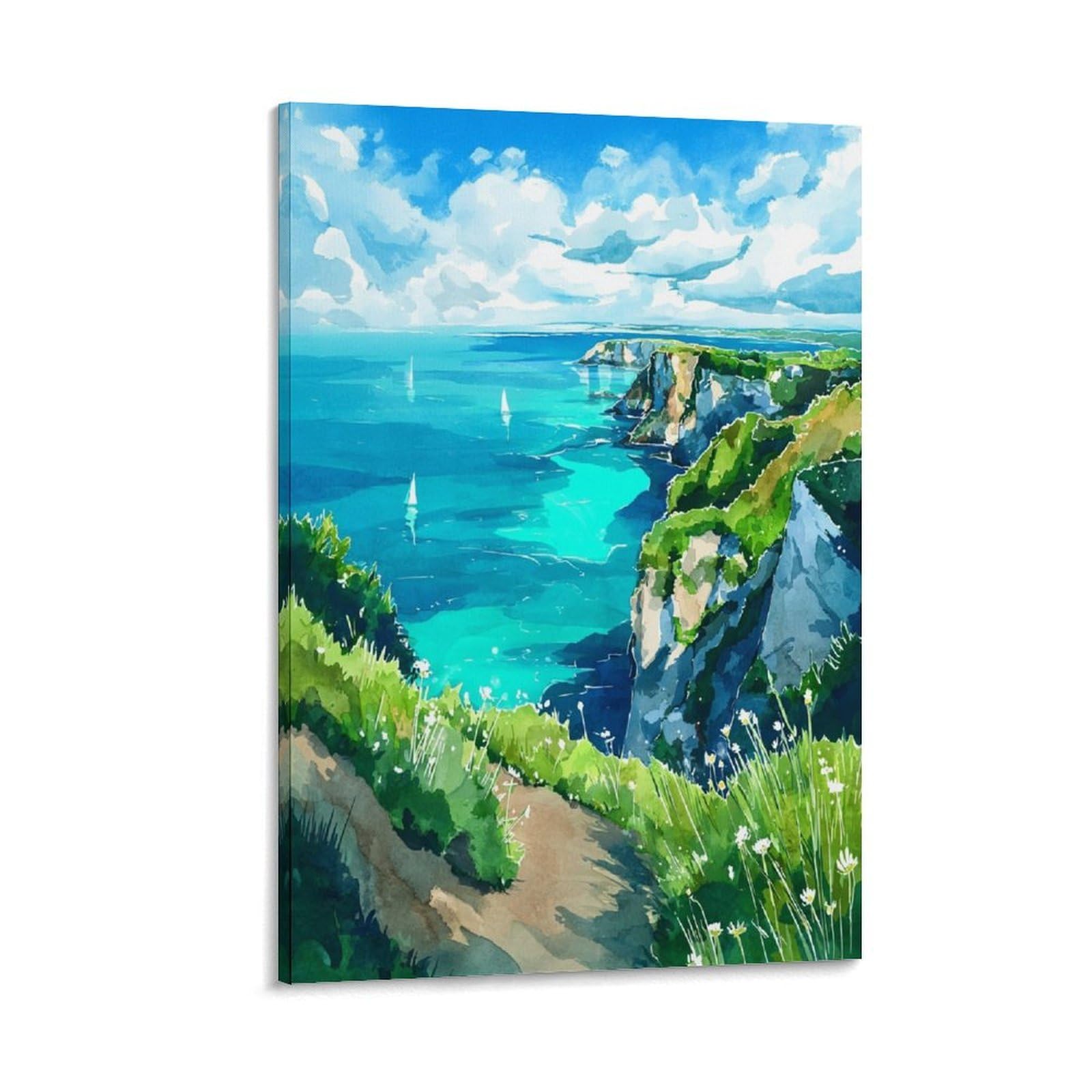 Channel Islands 24x36inch(60x90cm) Vintage Watercolor Canvas Wall Art