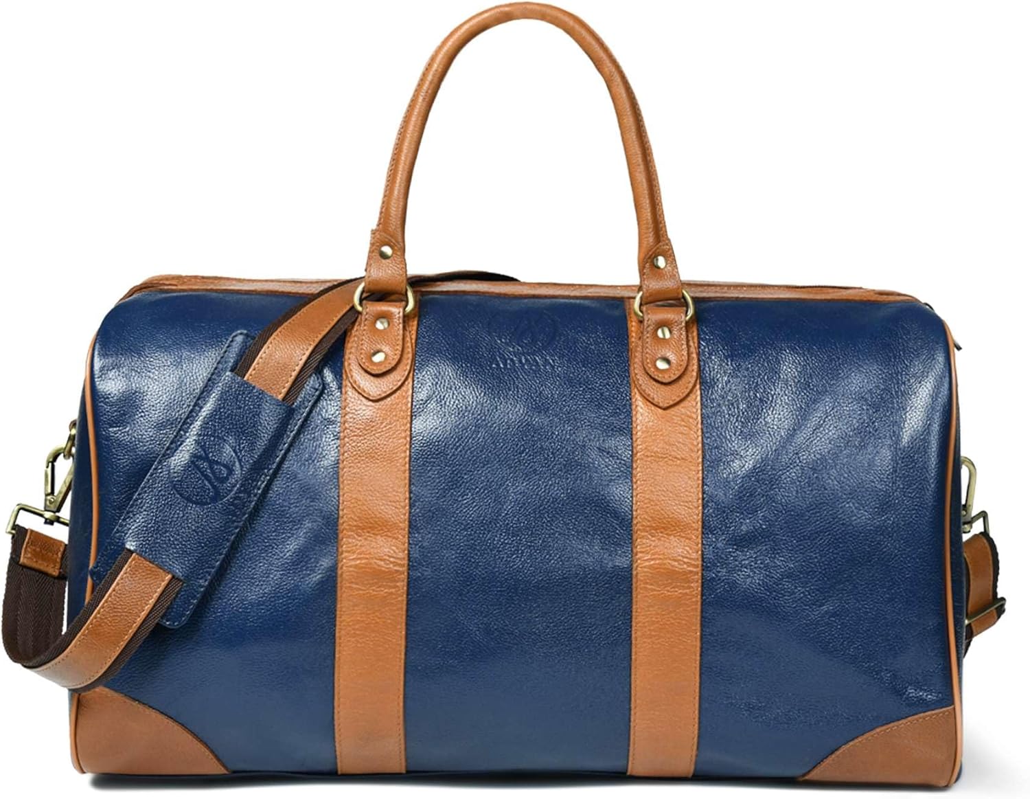 Adyan Leather Duffel Weekender Bag 20" for Men Women Handmade Soft Leather Overnight Weekend Travel Duffel Bags for Gym Sports (20 Inch, Navy Blue)