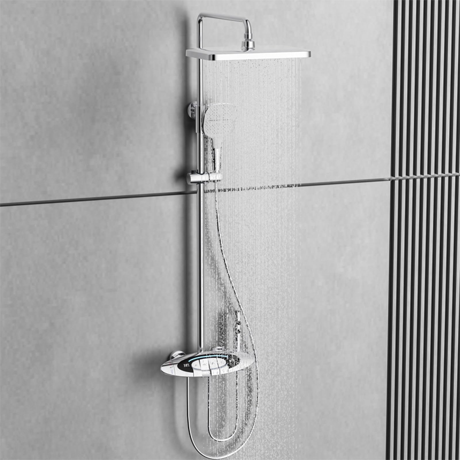 ASerZenith Shower Faucet Digital Thermostatic Bathroom Multi-Function Water Outlet Shower Shower Shower Set, Brushed Gold Shower Set(Silver-Hot and Cold)