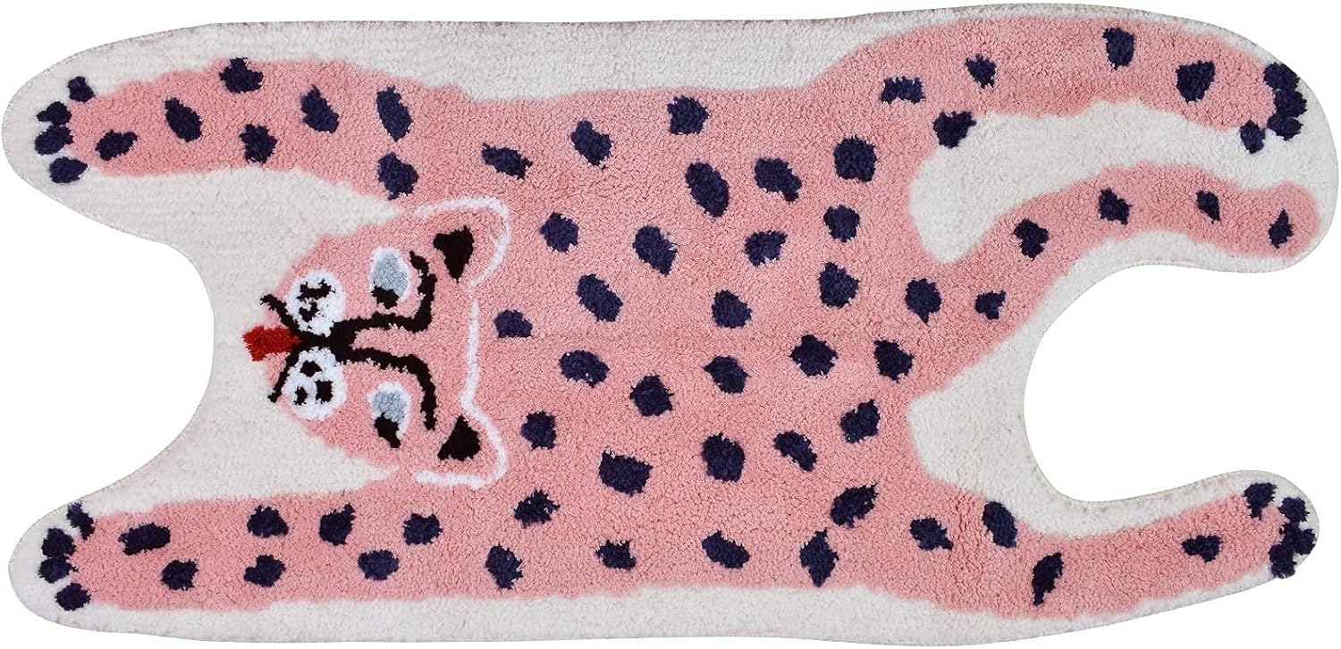 Leopard Playroom Rug - 4ft Pink Rug Runner for Girls Bedroom & Living Room - Soft, Nonslip, Washable Mat for Kids Room - Water Absorption, 2'X4'