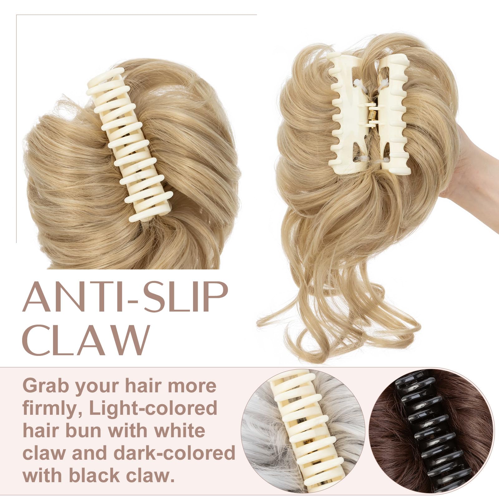 SEGO Tousled Updo Hair Bun Donut Synthetic Thick Hair Chignon 86G Claw Messy Bun Hairpieces Wavy Curly, Ash Blonde & Bleach Blonde - Image 3