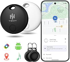 HH-Tech Android Tracker Tag 2 Pack with 2 Waterproof Protectors Works with Google Find Hub, Replaceable Battery, Smart Bluetooth Key Finder Item Tracker for Keys, Wallet, Luggage & Bag (Black & White)