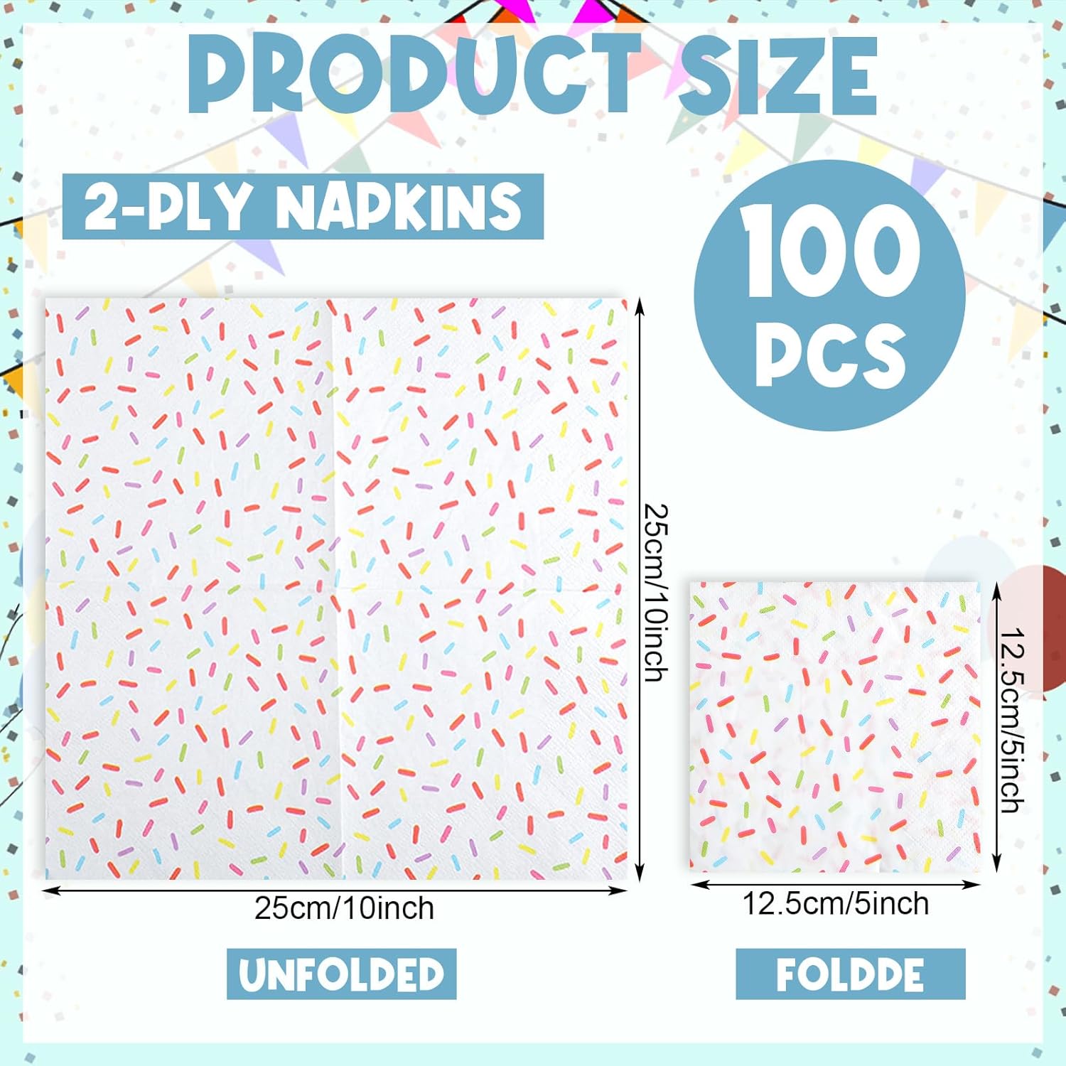 100 Pcs Sprinkles Napkins 2 Ply Disposable Paper Napkins for Baby Shower Birthday Party Theme Table Decor Supplies(White,Donut) - Image 2