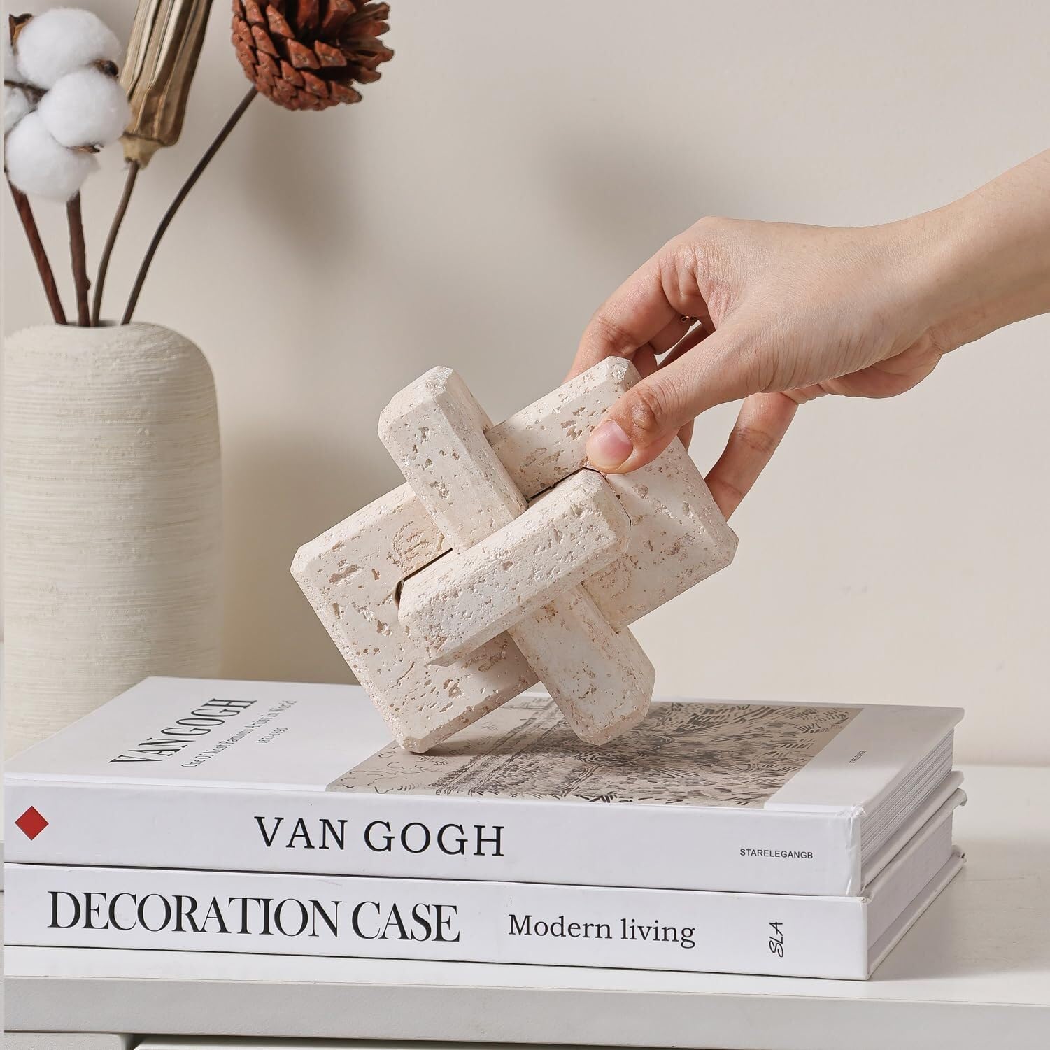 Decorazione in travertino in resina con nodo a 3 maglie, decorazione per tavolino da caffè, decorazione per tavolo da ingresso, decorazione da tavolo bohémien, accessori estetici per ufficio