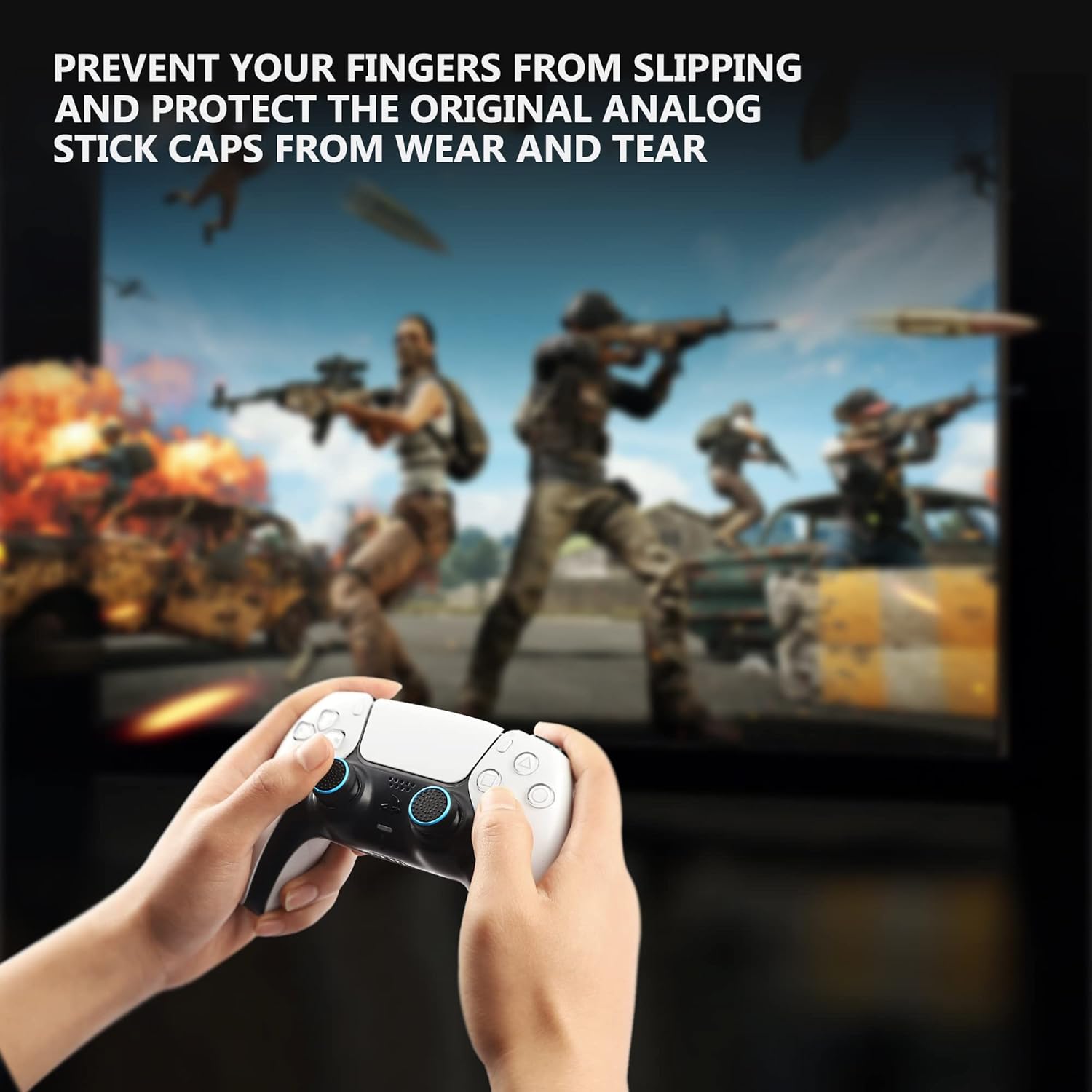 6PCS PS5 Silicone Thumb Cap, Non-Slip Silicone Analog Joystick Thumb Stick Grip Cap for PS2, PS3, PS4, PS5, Xbox One, Xbox Series X/S, Xbox 360, Switch Pro, Wii U Game Controller (Black Blue)