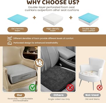 Recliner Cushions for Elderly 50 * 50 * 12.5cm Booster Seat Cushion Large Dual-Layer Memory Foam Seat Chair Recliner Armchair Sofa Cushion Pad Washable Cover Dual-Sided Design Pressure Relief