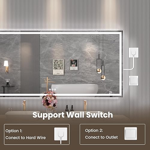 Miniatura 106 de Espejo LED de baño, 36 x 36 pulgadas con luz frontal y retroiluminada, antiniebla, espejo de tocador de baño para pared, función de memoria