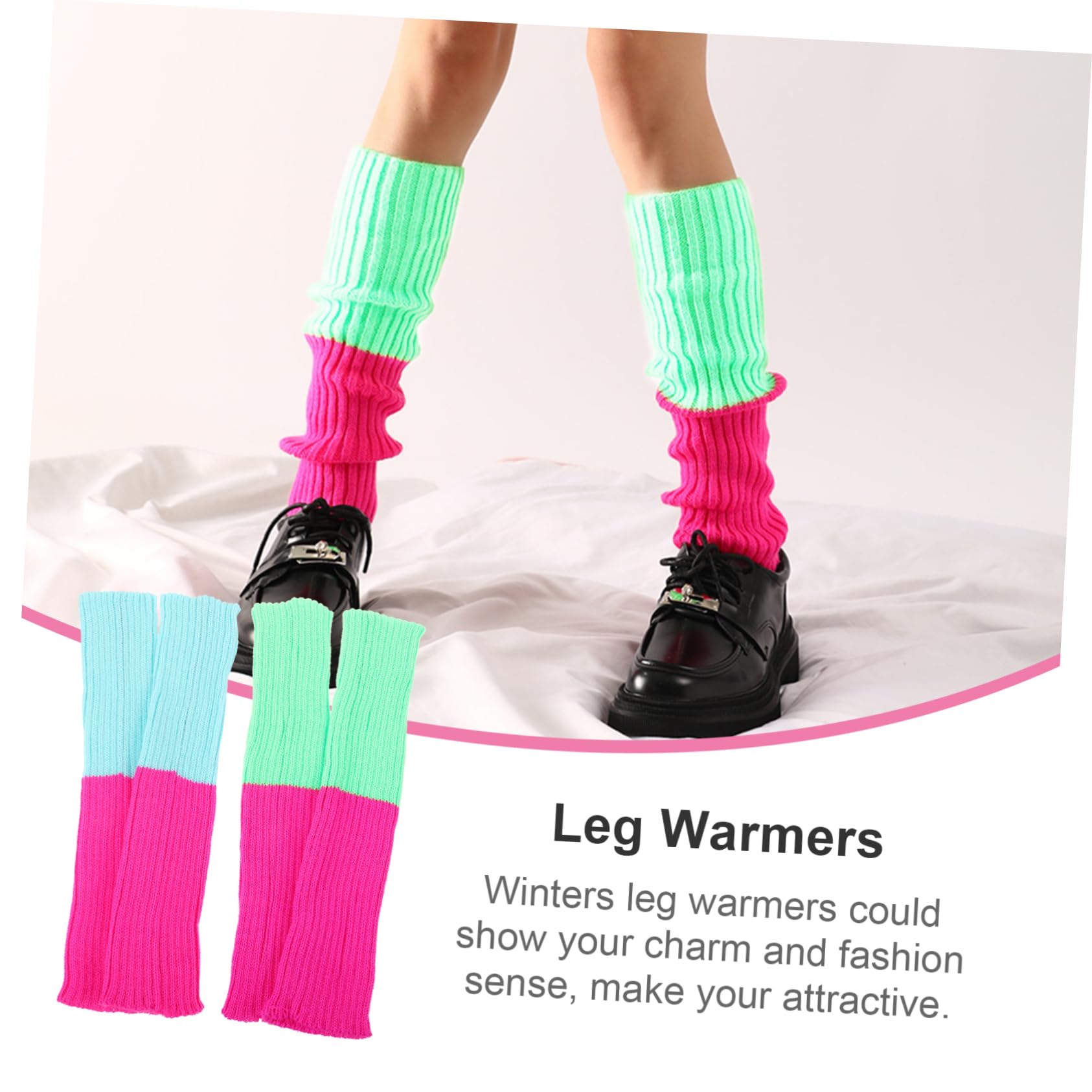 Healeved 10 Pares Calentadores de Piernas de Punto para Invierno Cálidos y Suaves Diseño Fluorescente para Mujer Accesorios Decorativos para Fiestas y Diario
