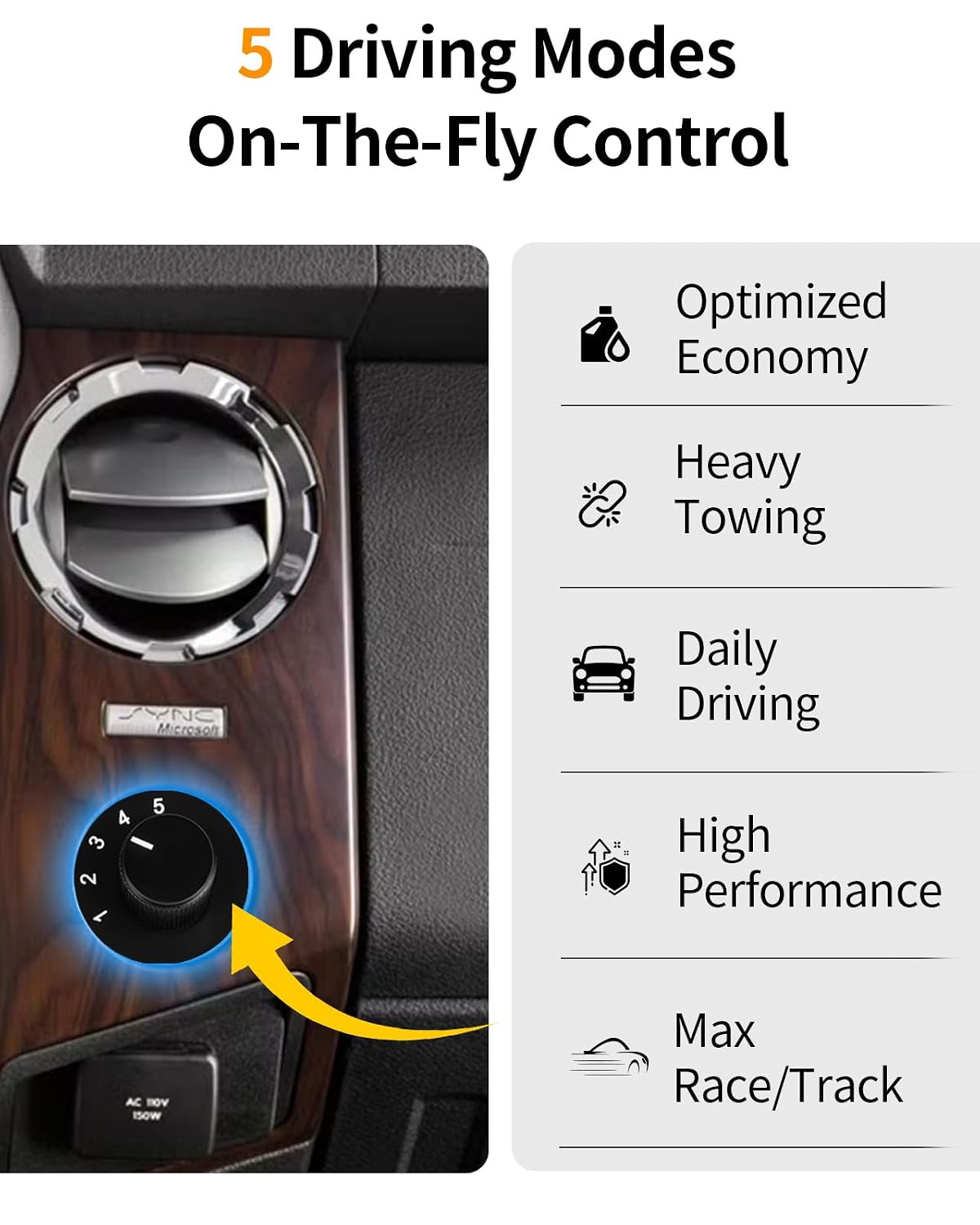 SOTF Switch for 2011-2020 Ford 6.7L Powerstroke, 5-Position Shift-On-The-Fly Fuel Temp Switch with Connector, Diesel Mode Selector
