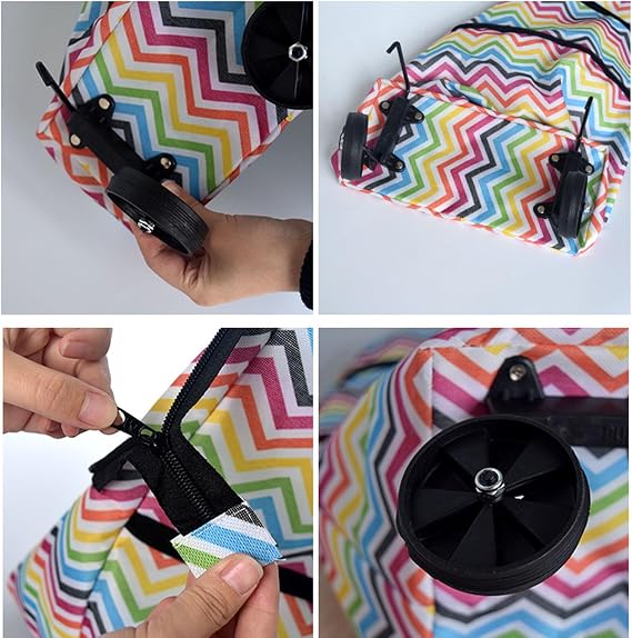 Foldable Shopping Bag with Wheels Oxford Cloth Reusable Portable Stair Climbing Grocery Cart for Travel Camping Storage Bag for Picnic Travel Car