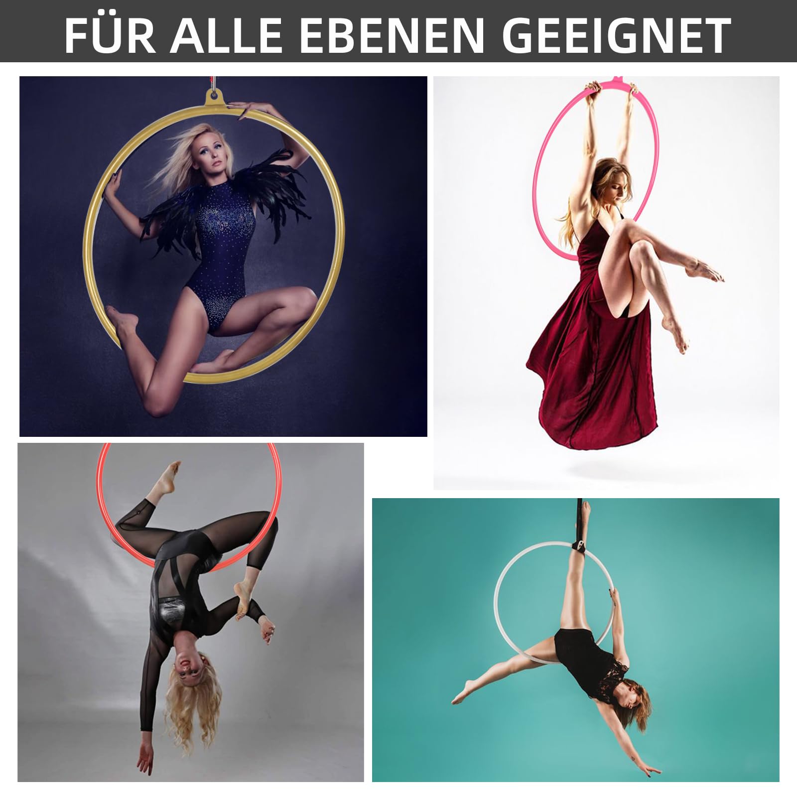 PRIOR FITNESS Premium Aerial Hoop Set-Hochwertig lackierter Aerial Lyra Hoop - Vollständig auf Stärke getesteter 200KG/500LBS Einzelpunkt-Aerial Dance Circus Ring für Yoga, Akrobatik und Gymnastik