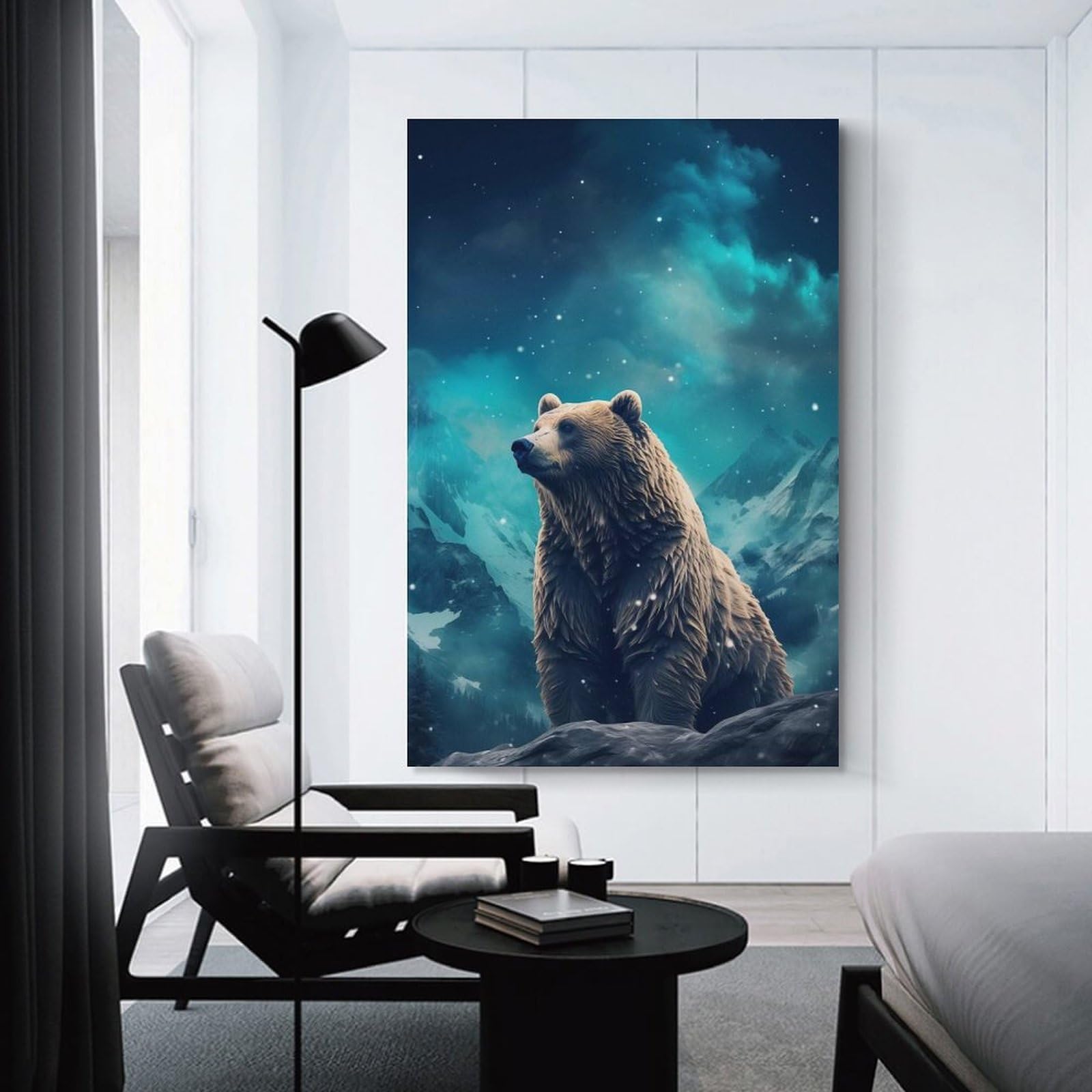 Junmoney Unframe-Style-20 Brown Bear Aurora Borealis Home Decor Wall Art 24X36inch(60X90cm), For Lounge, Study, Hallway Or Flat Walls, Stylish Home Artwork For Focal Walls