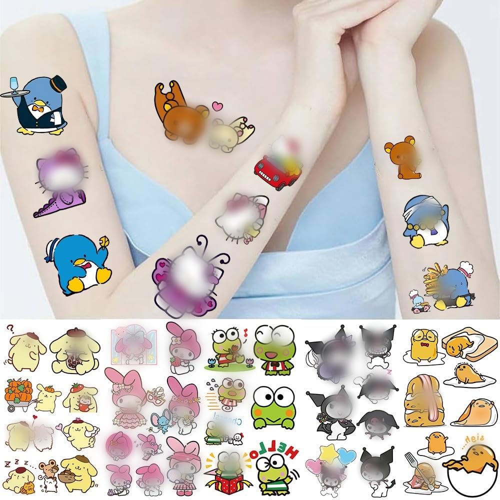 FHJBJA Kitty Birthday Party Supplies, 77Pcs Temporary Tattoos Party Favors, Removable Tattoo Stickers for Goody Bag Treat Bag Stuff for Kitty Birthday Party Decoration