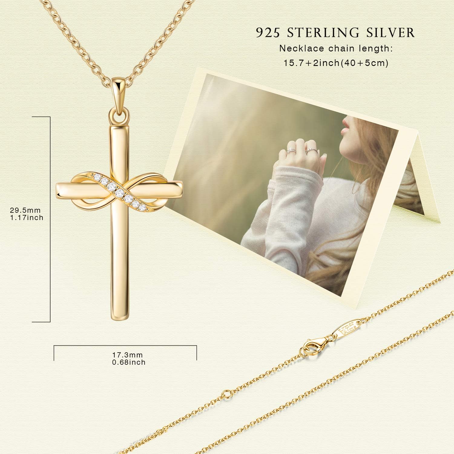 AmorAime 925 Sterling Silver Cross Necklace for Women Infinity Necklace 14K Rose Gold Plated Necklaces - Image 2