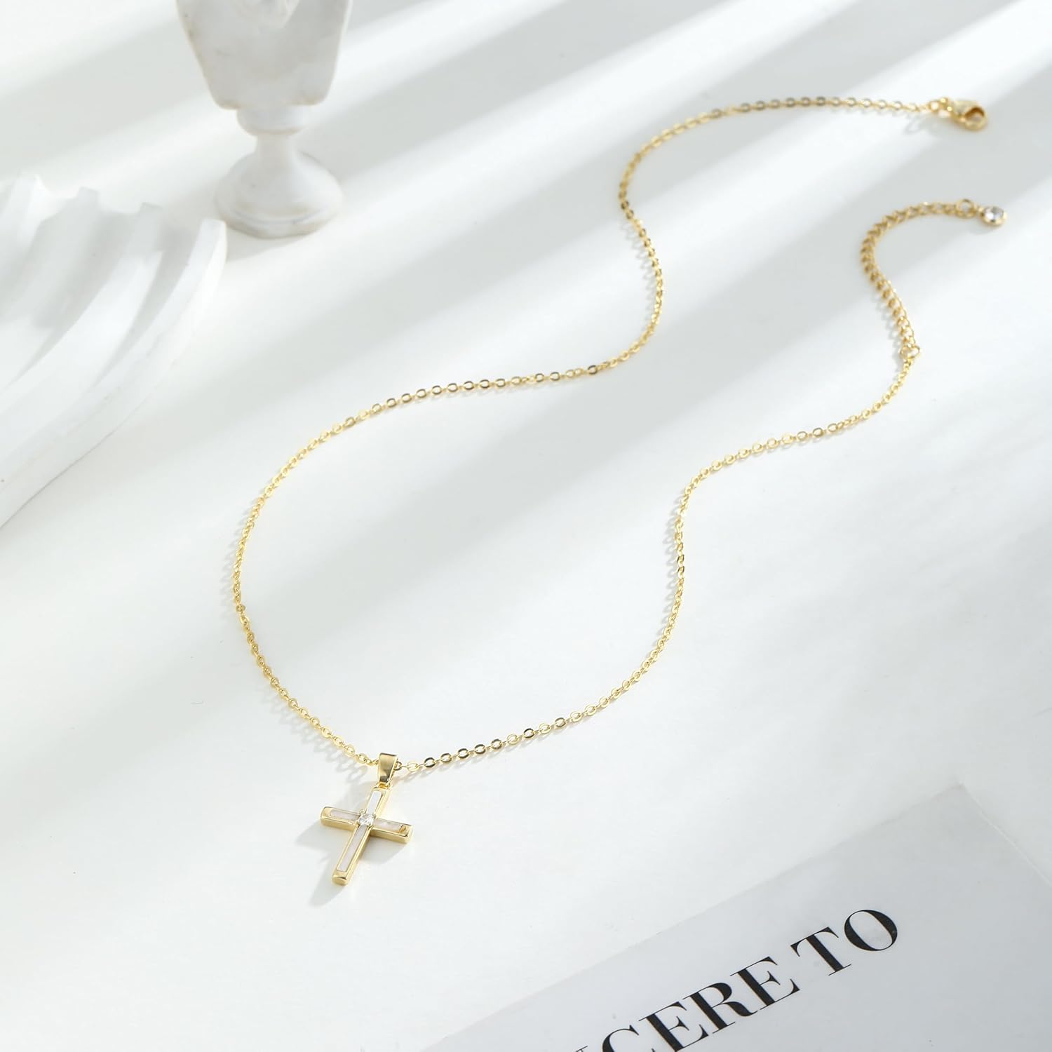 Cross Necklace for Women,14K Gold Plated Dainty Cross Pendant Necklace Simple Trendy Cute Diamond Cross Charm Chain Jewelry Religious Gifts for Women - Image 6