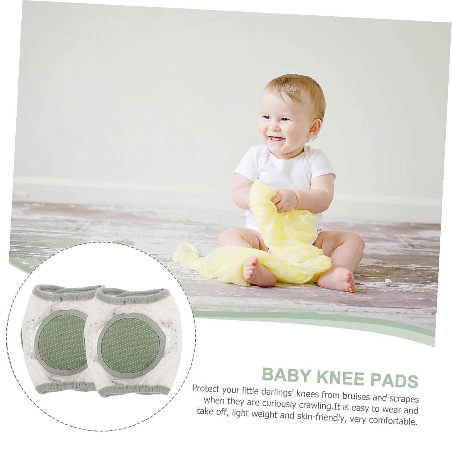 ORFOFE Baby Crawling Helper Thin Comfortable Non-slip Knee Pads for Toddler Green Safety Gear