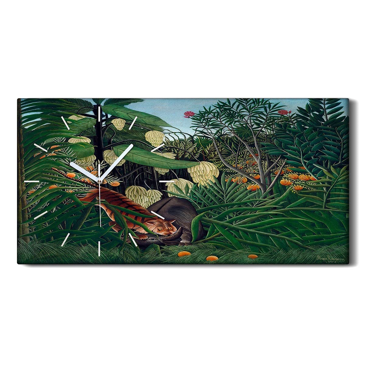 Horloge sur Toile Art Moderne Tiger Jungle 60x30cm aux Finitions Soignées