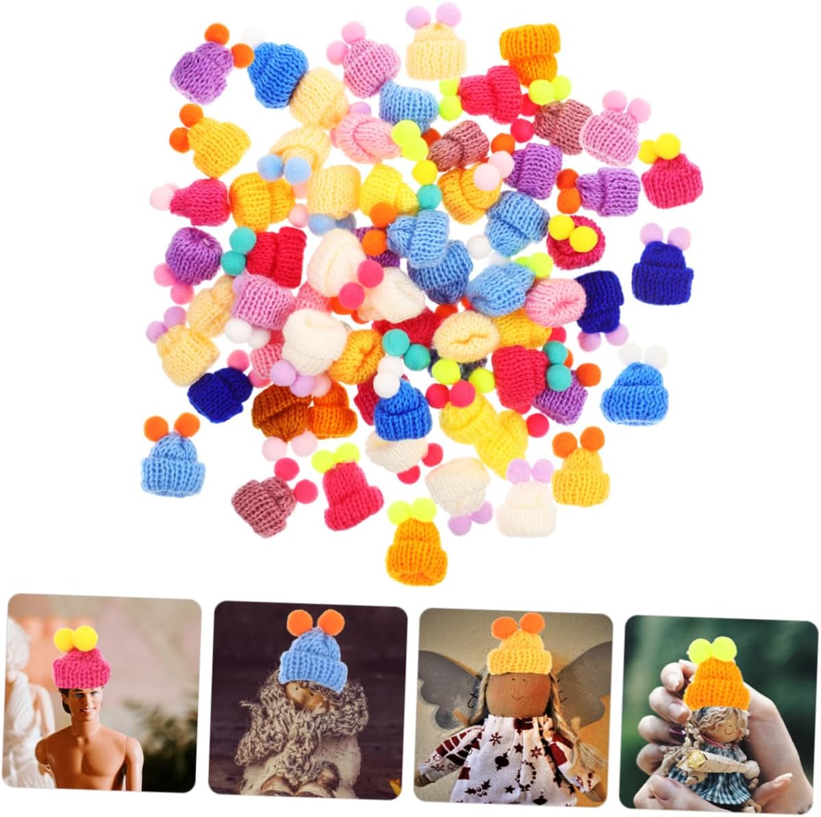 Small Knit Hats Xmas for Dolls, 100pcs Woolen Yarn Mini Set