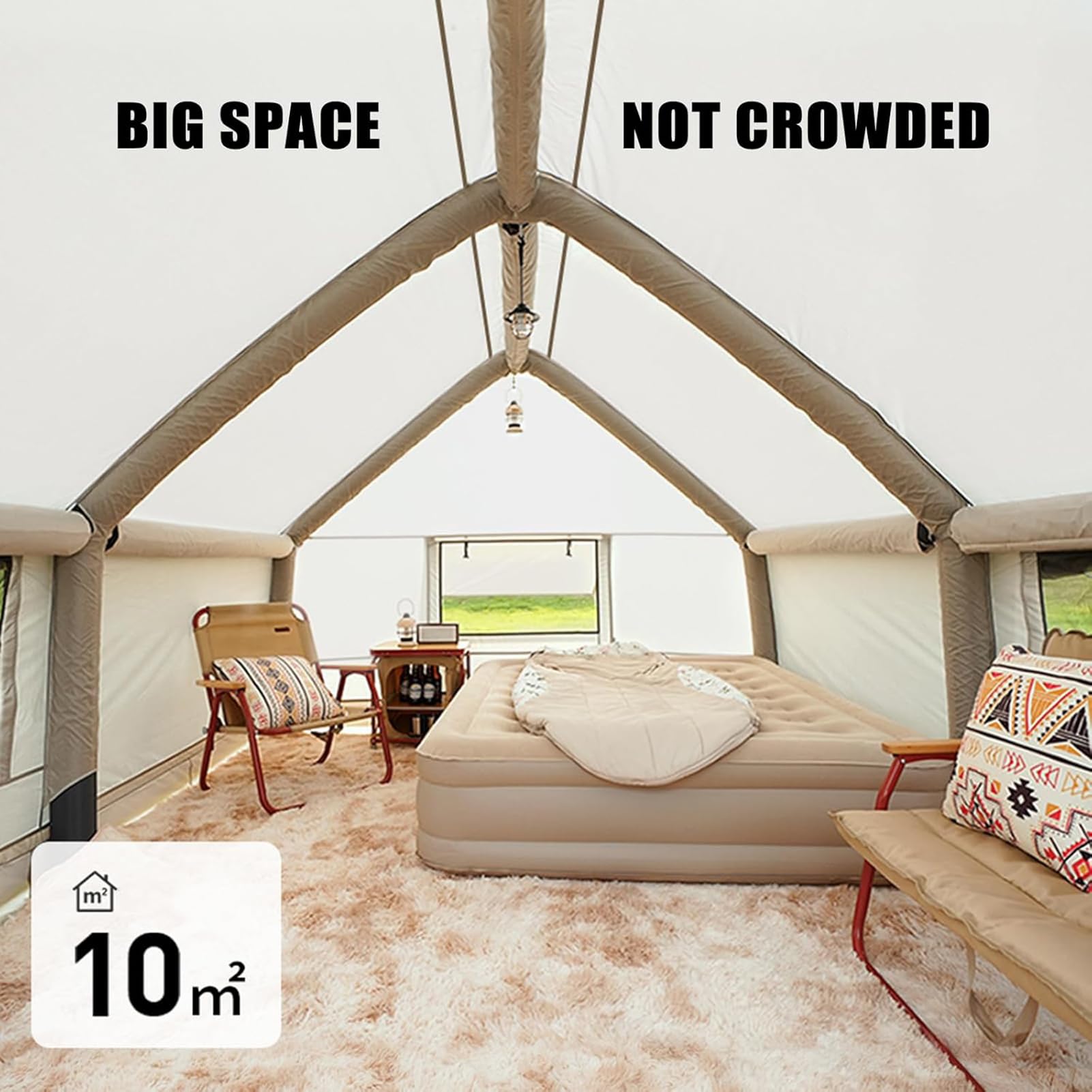 Tente De Camping Gonflable avec Ouverture De Cheminée, Tente Gonflable, Grande Tente Extérieure Imperméables avec Pompe À Air pour 6-8 Personnes, Tente Camping Familiale, Protection UPF 50+