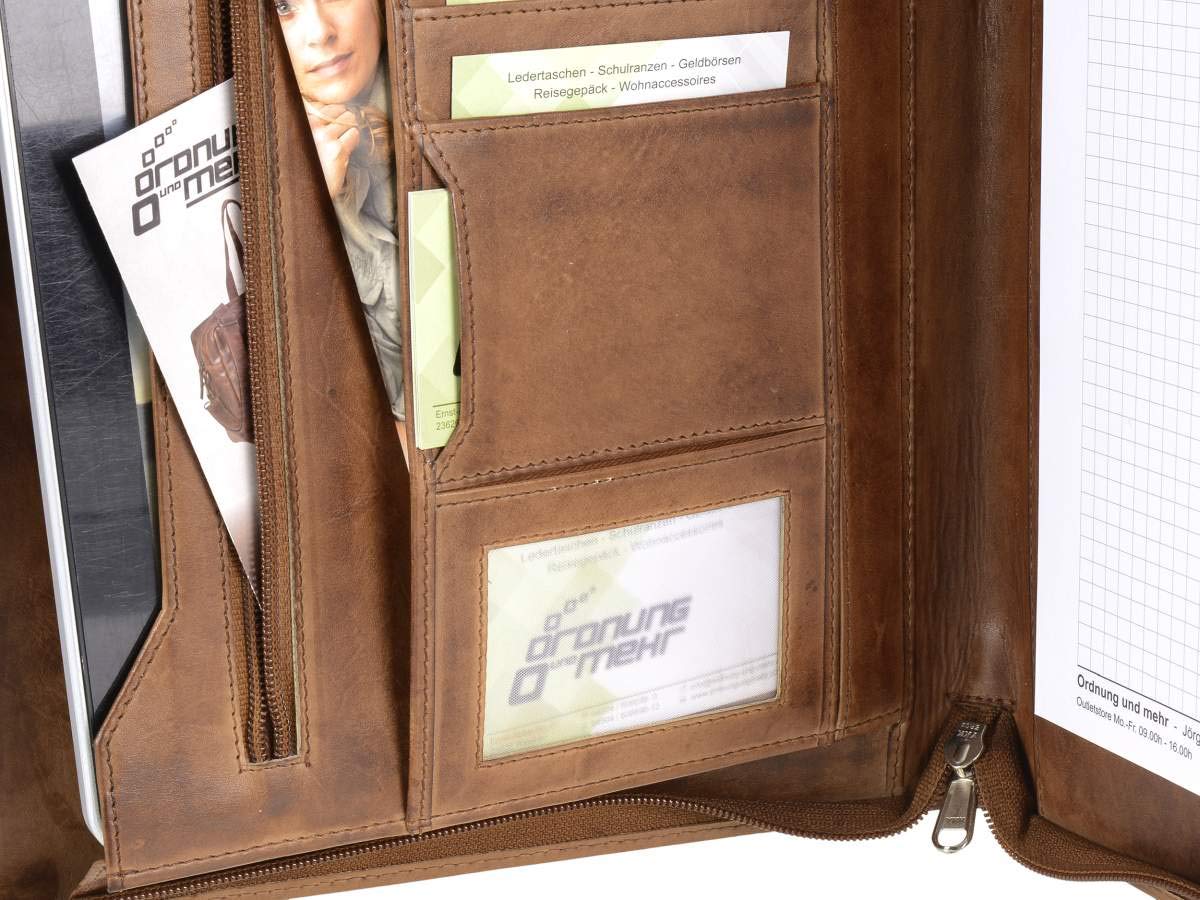 Bear Design Schreibmappe Leder Konferenzmappe braun A4 Orgamappe Cognac braun