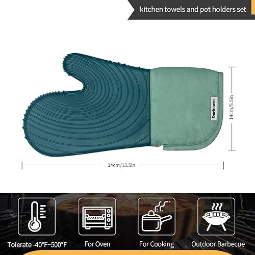 Miniatura 2 de Paquete de guantes de silicona para horno, guantes forrados de algodón, sin BPA, guantes largos de cocina y salvamanteles, guantes de silicona para