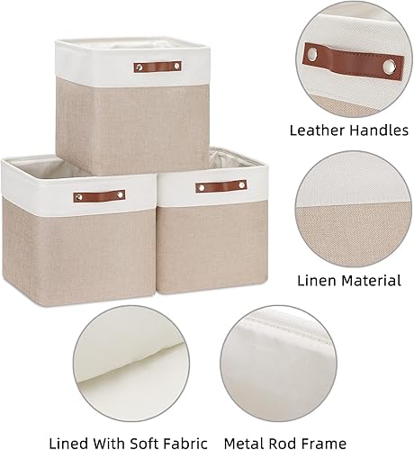 Vista 393 de HNZIGE - Canastas pequeñas de tela para organización (paquete de 6) canastas plegables de almacenamiento para estantes, armarios, lavandería, Asas