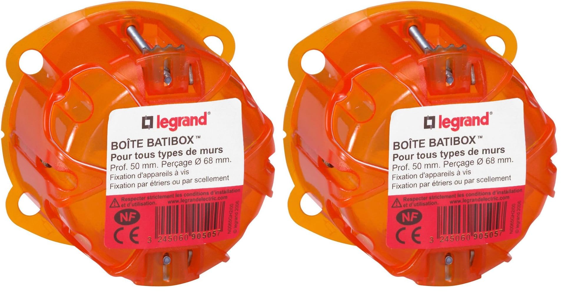 Legrand - Boîte à encastrer Batibox multimatériaux - 1 poste profondeur 50mm (Lot de 2)