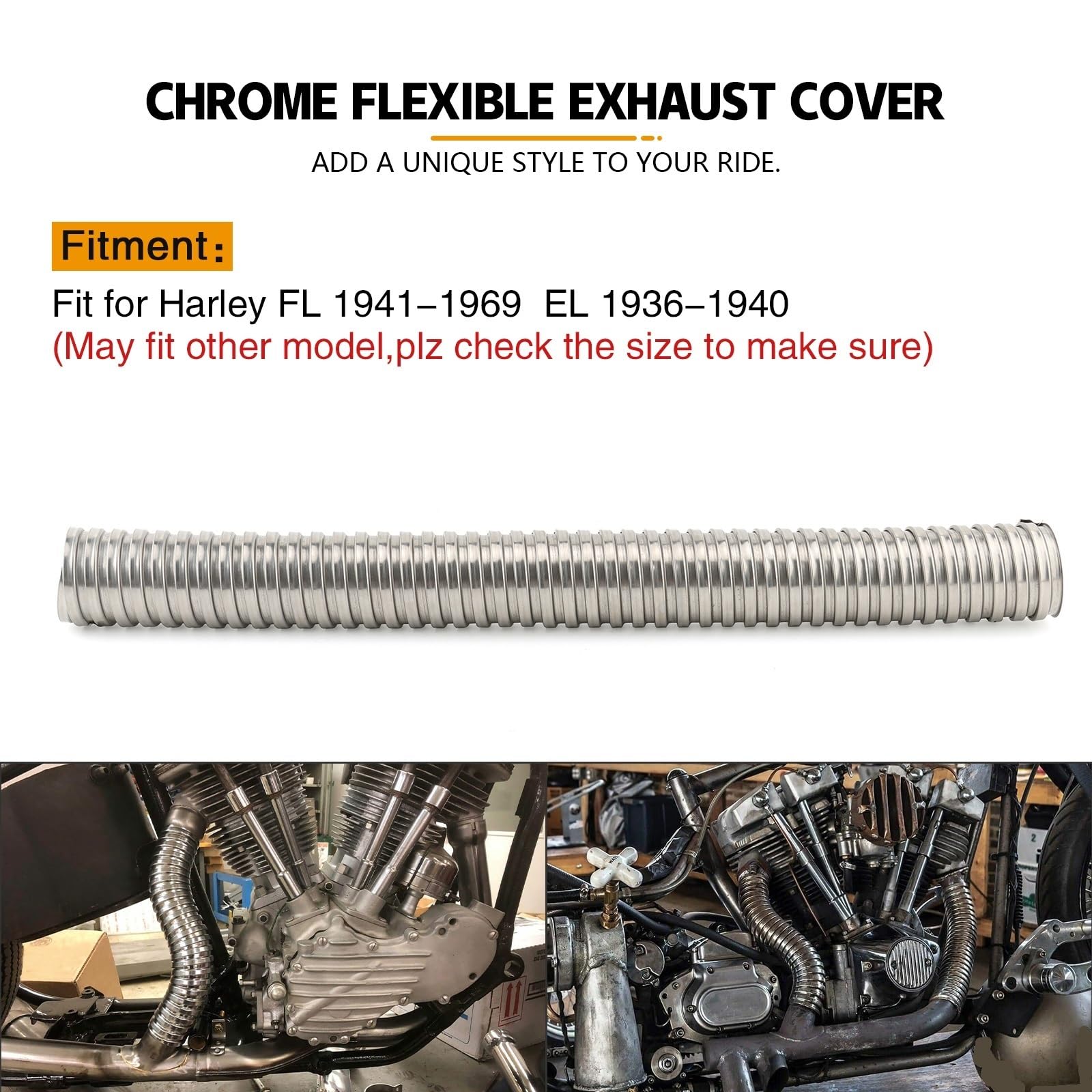 Protezione Tubo Scarico Moto Protezione Tubo marmitta Flessibile cromata per Scarico Adatta per Harley Knucklehead Panhead FL El Paracalore Scarico Moto(2PCS)