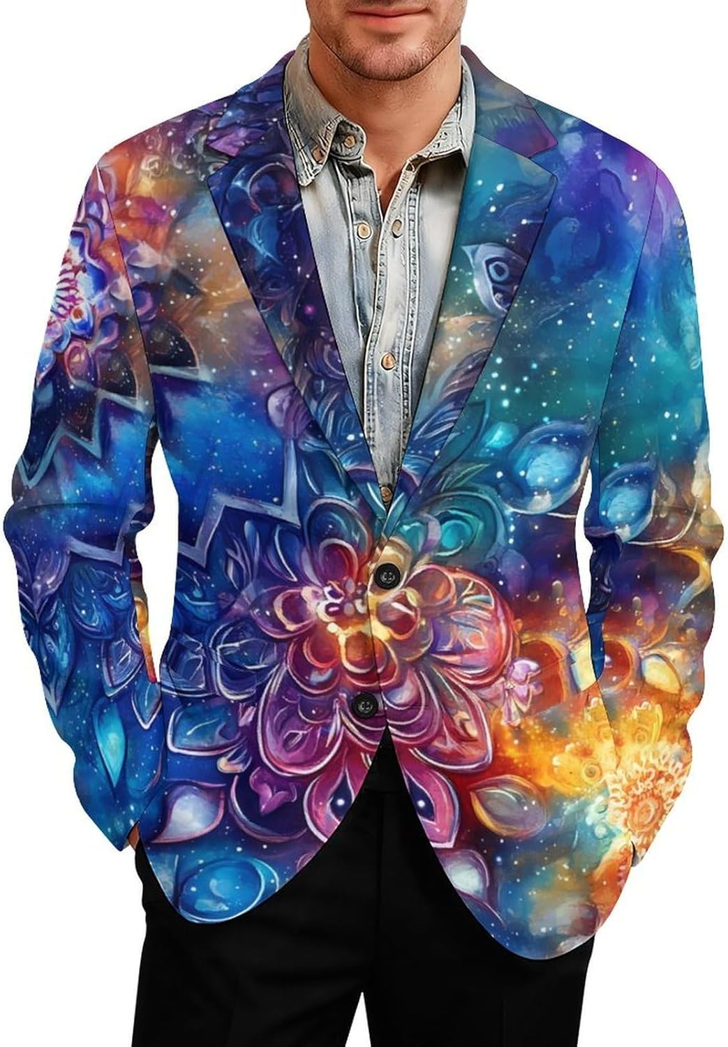 Galaxys Mandalas Gradient Suits Blazer for Men Two Buttons Business Jacket Coat Wedding Dinner Party
