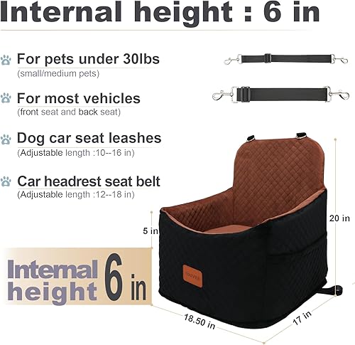 Miniatura 8 de Asiento elevador de automóvil para perros, altura interior de 6 pulgadas, asiento elevado para mascotas para perros pequeños de hasta 30 libras,