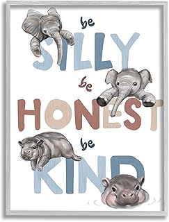 Stupell Industries Be Silly Honest Kind Phrases Baby Elephant Hippos, Designed by Ziwei Li Gray Framed Wall Art, 24 x 30, White