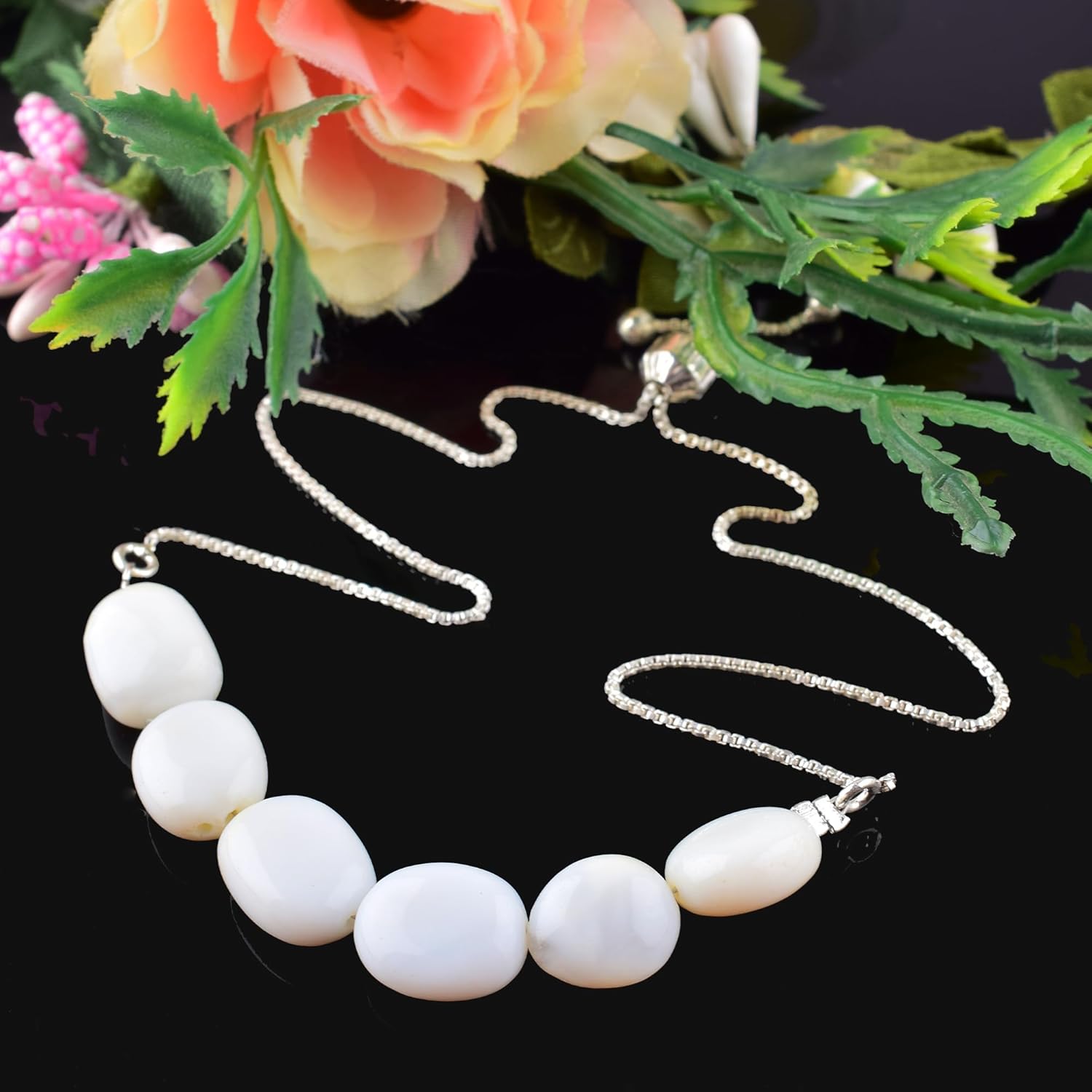 Natural White Opal Bar Bracelet, Plain Oval Beads Gemstone, Adjustable Slider Chain, Energy Healing Crystals, Birthday, Gift for Her, Gemstone Jewelry for Women 10-inch AAA+ Quality (opal) - Image 3