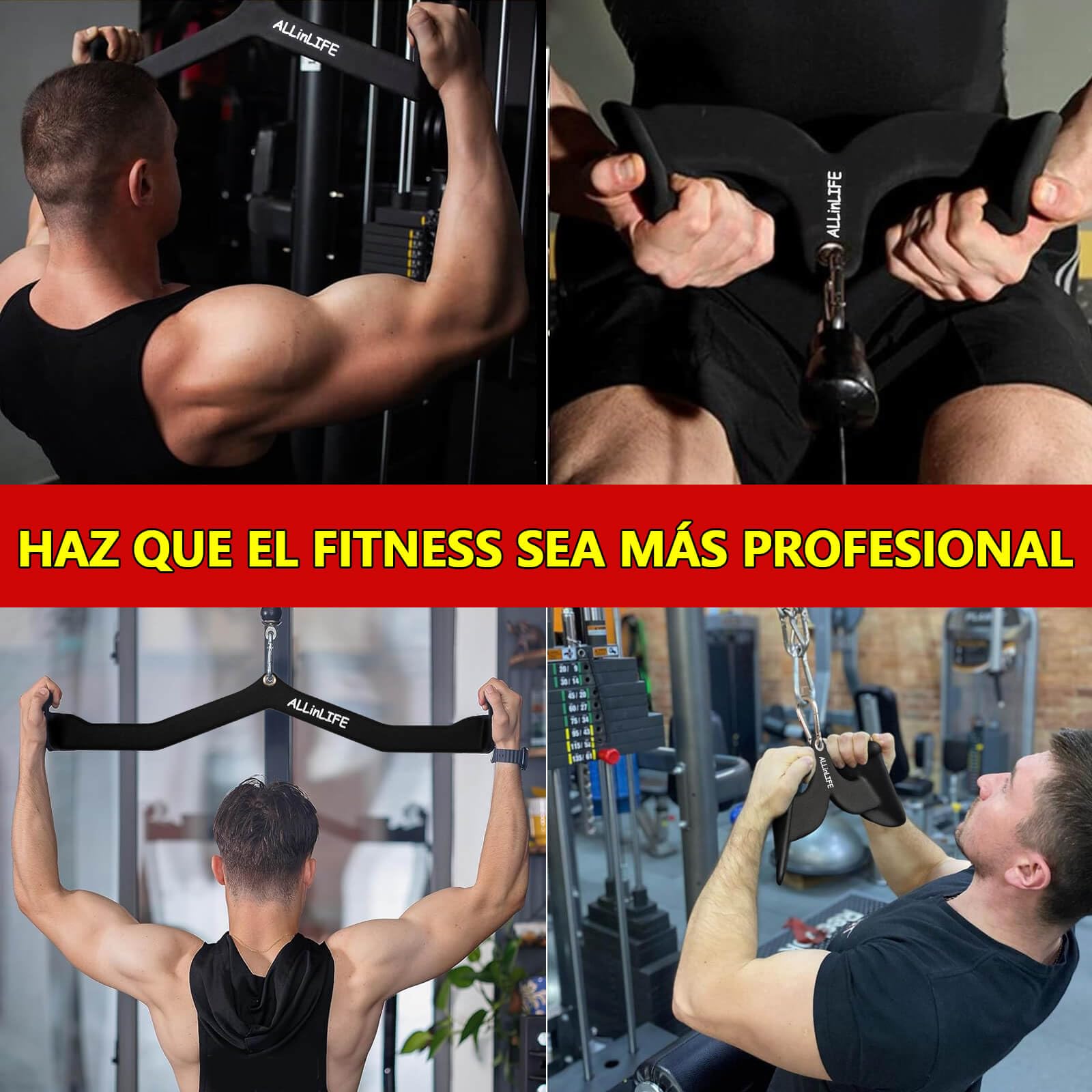 ALLINLIFE Agarres Poleas Gym Multifunción,Poleas Gimnasio Juego De Cinco Piezas,Accesorios para Máquina de Cable Entrenar Bíceps Tríceps Hombros Espalda