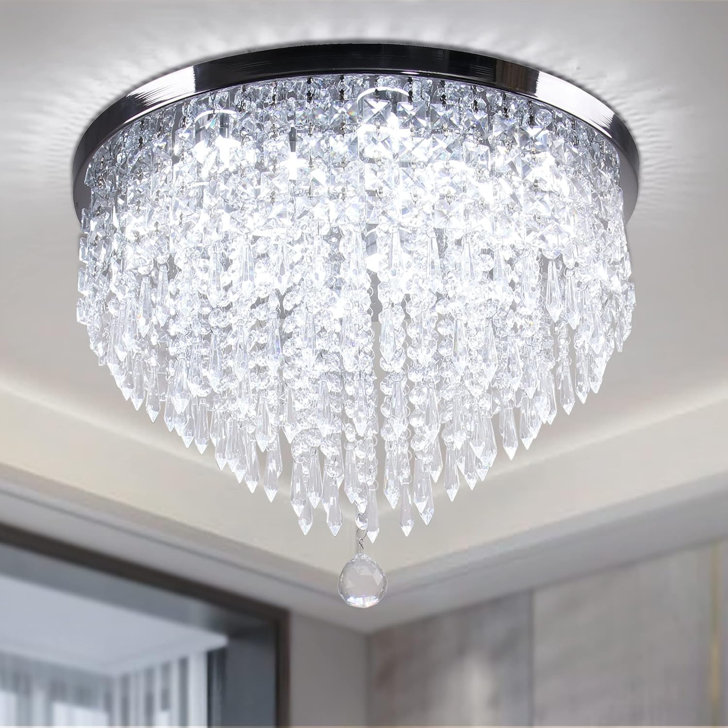LED Ceiling Light Crystal Chandelier Jhoomer Lighting Fixture Modern Pendant Lamp for Hall, Living Dining & Bedroom (63 watts, Stainless Steel)-image-42