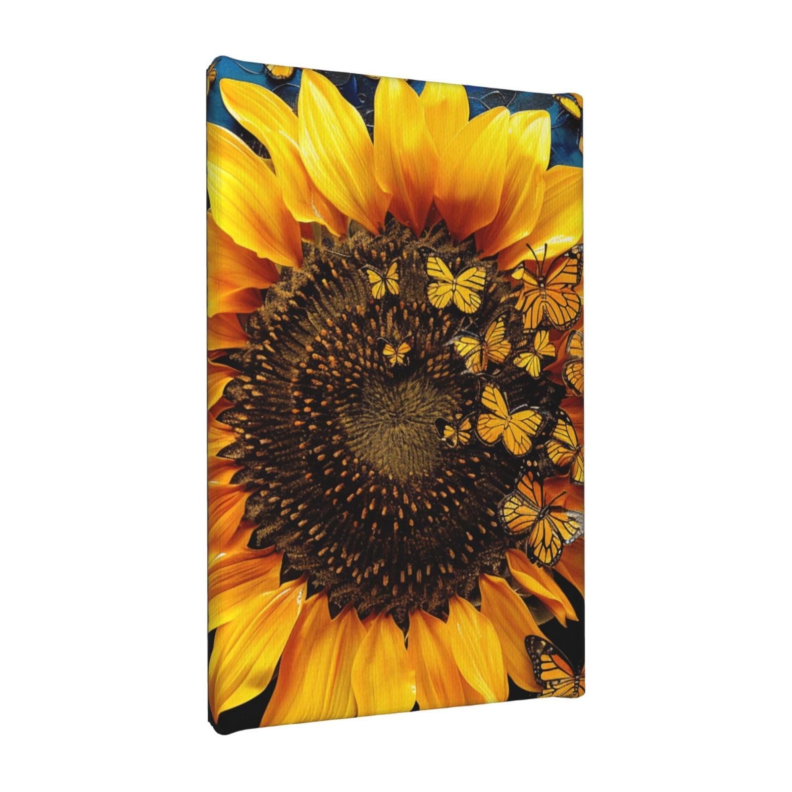 YKLJG Sunflower Floral Butterflies Art Printed Wall Art Canvas Painting 20x30 CM Wooden Framed Picture Painting Artwork Prints for Bedroom Kitchen Home Office Decor