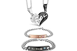 4Pcs Couple Necklace Bracelets Matching Set for Women Men