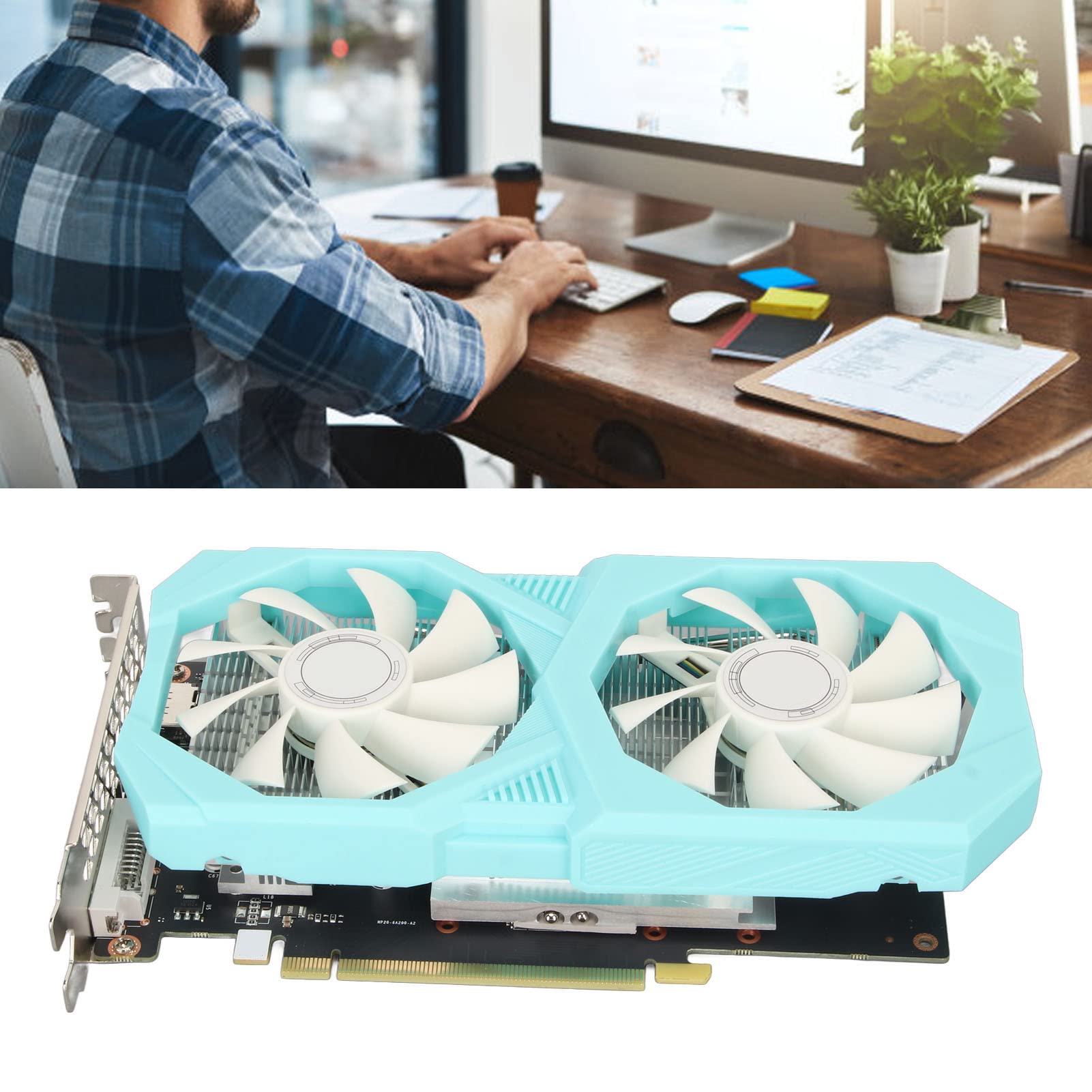 Carte Graphique Bureau 6 Go GDDR6 192 bits PCIe 3.0 avec Ventilateurs Doubles pour Gaming et Multimédia