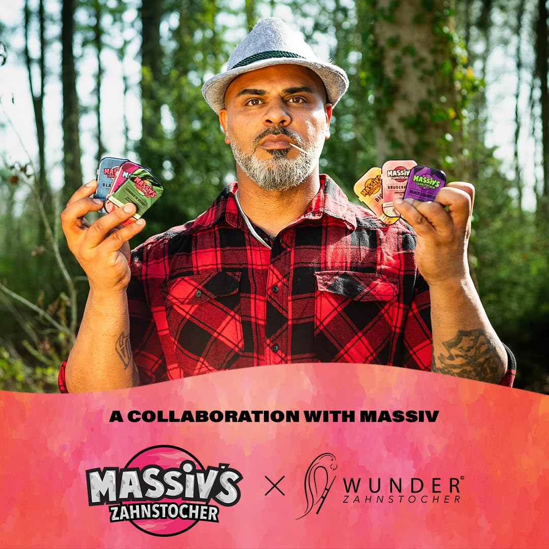 Massiv's Zahnstocher - Zahnstocher mit Geschmack – 6er Set in Geschenkbox | aromatisierte Zahnstocher mit Fruchtgeschmack – vegan, zuckerfrei – Limited Edition by Rapper Massiv