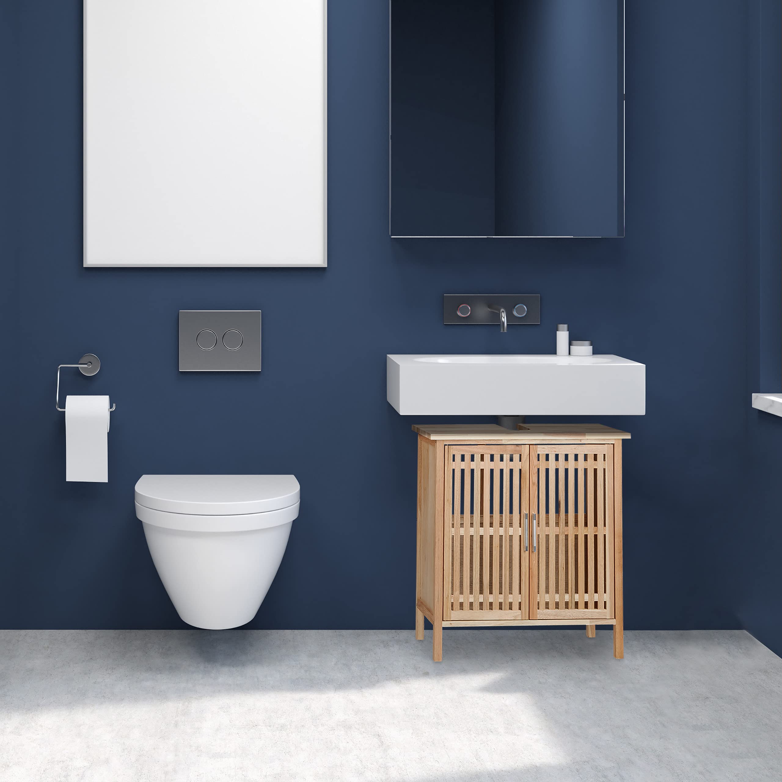 Relaxdays Mobile Bagno Legno di Noce, Mobiletto Sottolavabo, Naturale